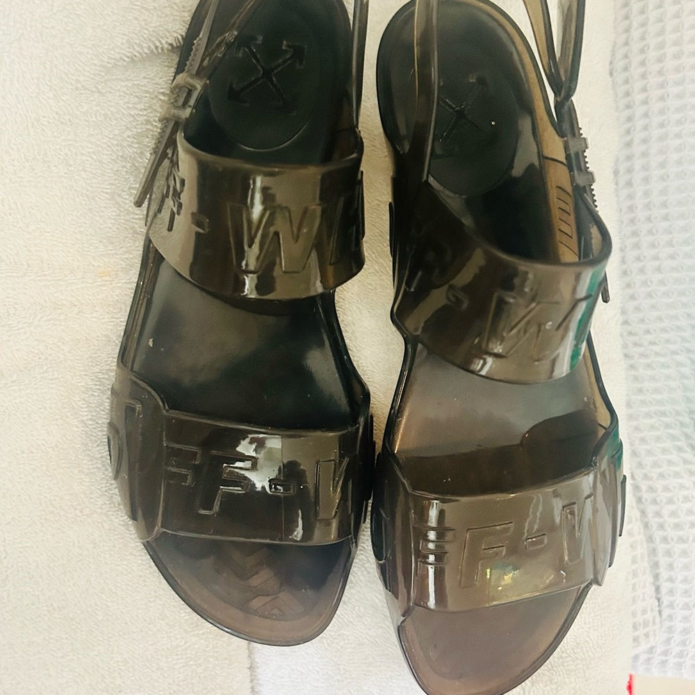 Off-White Black Logo Jelly Sandals Size 37 / US 7 Slingback Rubber Sandals